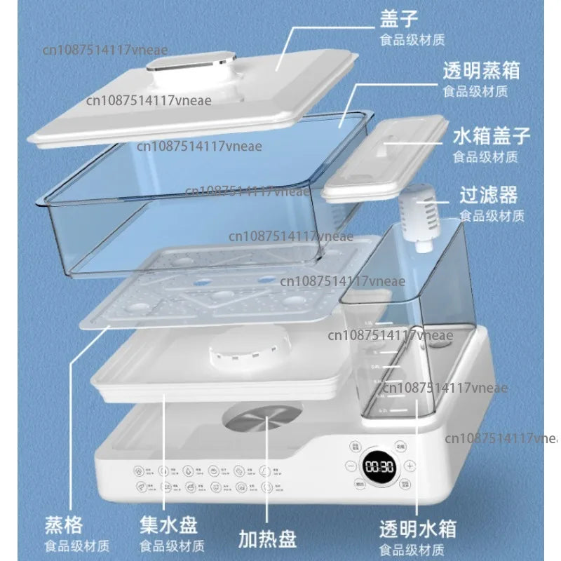 Electric Steamer with Water Tank for Simmering, Steaming, and Cooking Three-Tier Multifunctional Breakfast Maker for Home Use
