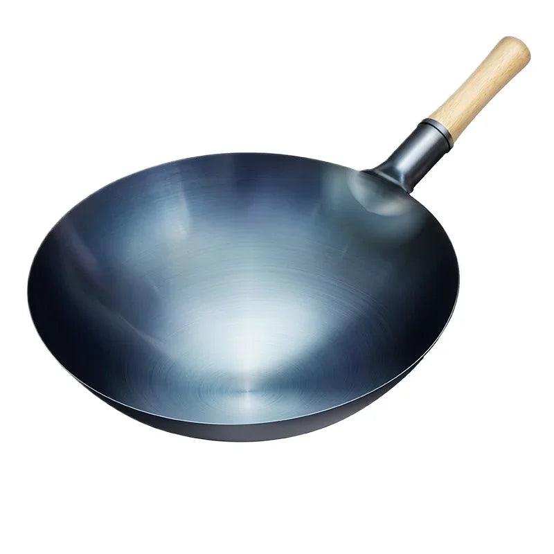 Carbon Steel Wok,12.6" Round Bottom Woks Pan Uncoated Nonstick Pot,Pre-Seasoned Chinese Wok Kitchen Cookware for Gas Cooktops