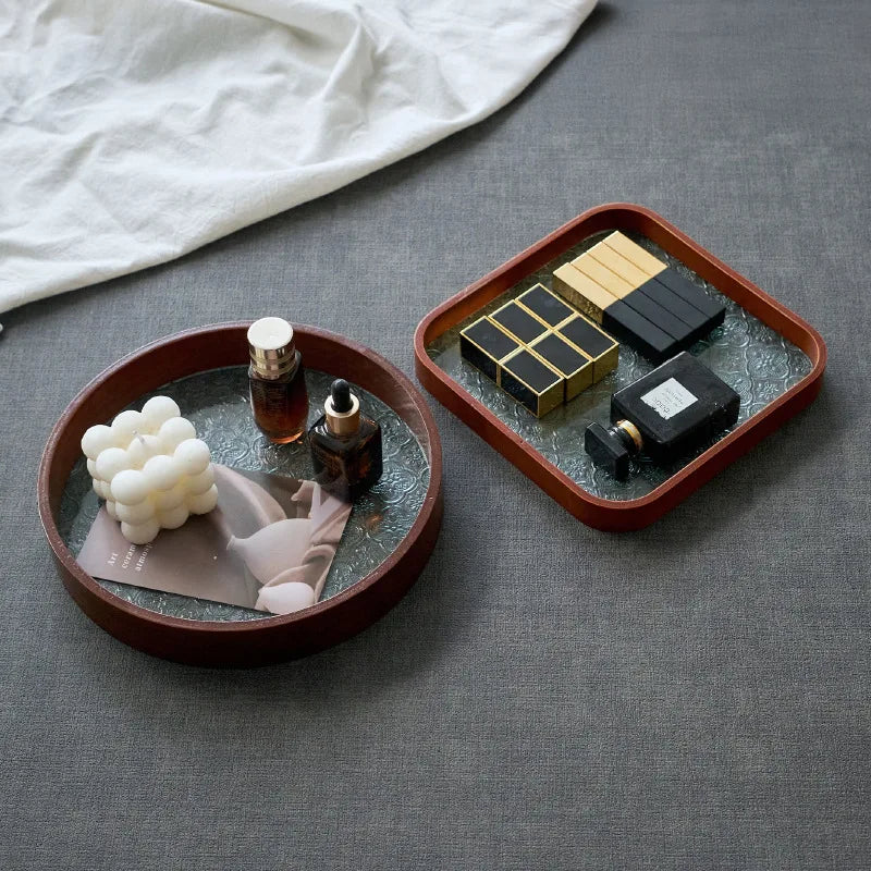 Table Organizer Tray Storage Tray Walnut Wood Tray For Cutlery Serving Spoons Cooking Utensils Teapot Teacup Snack ﻿Tray