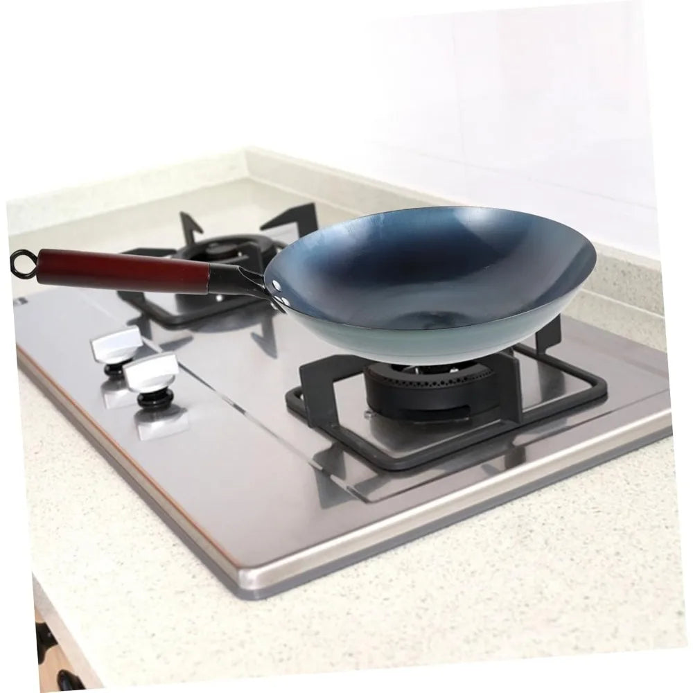 Iron Wok Iron Pot Household Frying Pan Traditional Hand Forged Without Coating Wooden Handle Old-style Non-iron Pot (30cm)