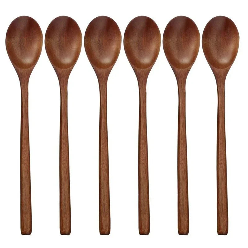 5 Pieces Wood Soup Spoons for Eating, Mixing, Stirring, Cooking, Long Handle Spoon with Japanese Style Kitchen Utensi