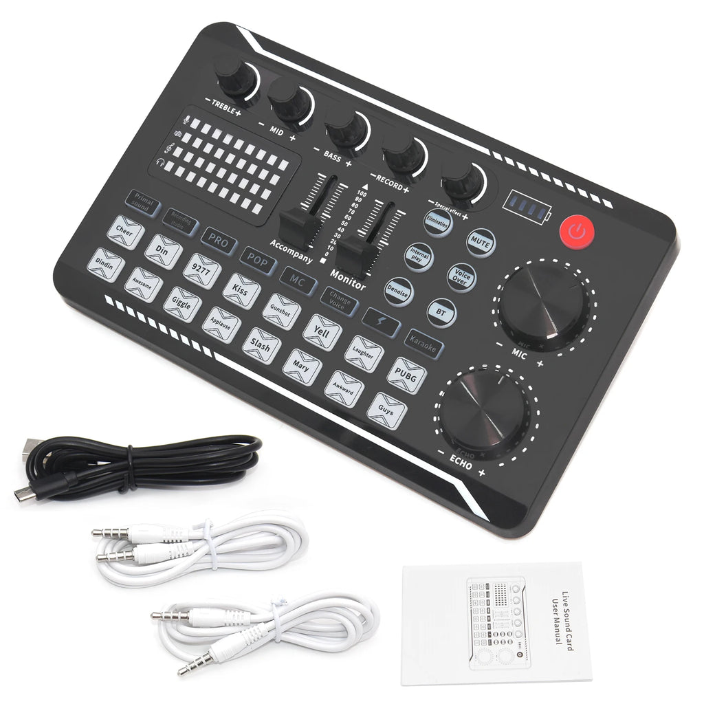 Live Sound Card Audio Mixer With Interface DJ Mixer Effects Voice Changer Bluetooth-compatible Mixer For Live Streaming Singing