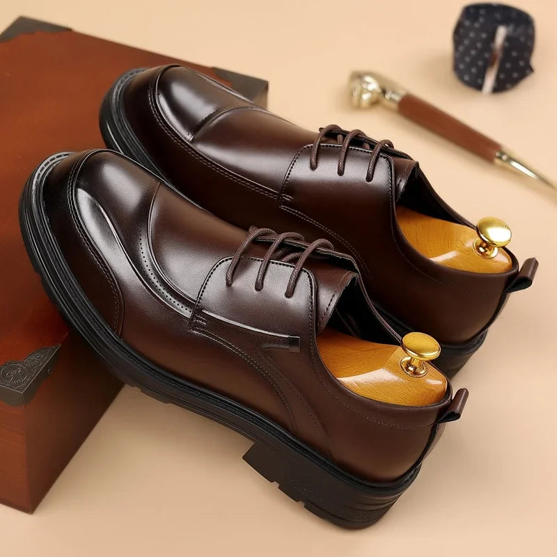 High-end Business Men's Shoes Trend Business Casual Leather Shoes Lace-up Big Head Formal Men's Leather Luxury Leather Shoes