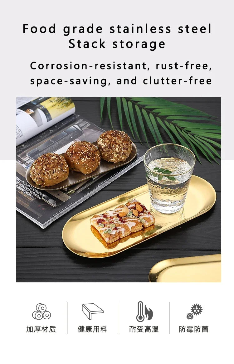 Stainless Steel Gold Dining Plate Dessert Plate Nut Fruit Cake Tray Snack Kitchen Plate Western Steak Kitchen Plate Dish