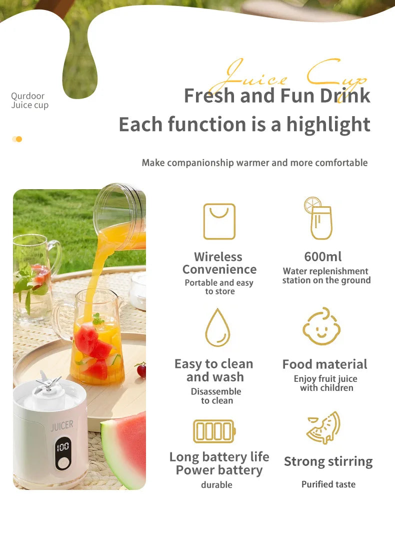 Portable Electric Juicer Small Household Rechargeable With Digital Display Vegetables Fruit Blender Juice Cup For Juicing