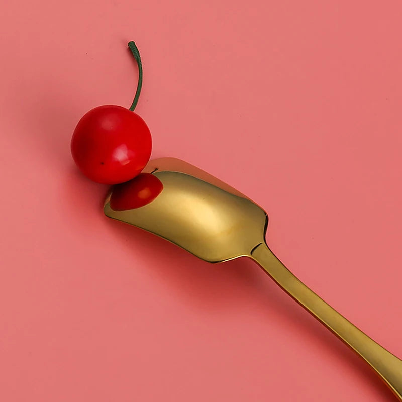 17 Cm Flat Bottom Spoon Stainless Steel Square Dinner Spoons Stirring Spoon Long Handle Drink Spoon For Ice Cream Dessert