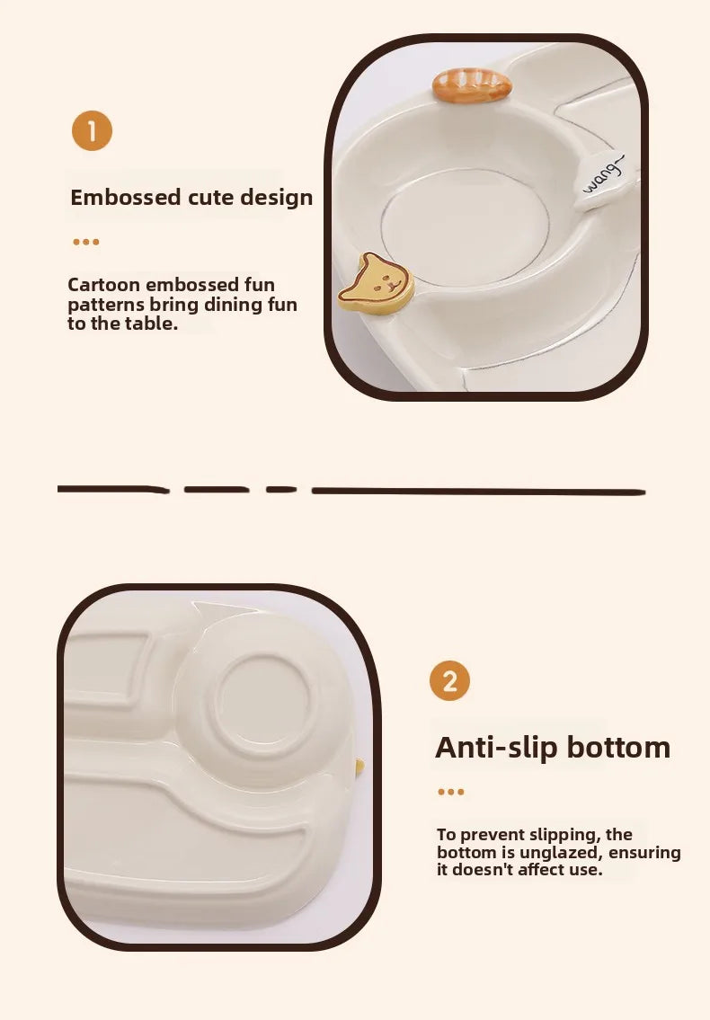 Beautiful Ceramic Breakfast Plate Dinnerware Set Coffee Cup Divided Plate Korean Style Casual Cartoon Pattern Home Use