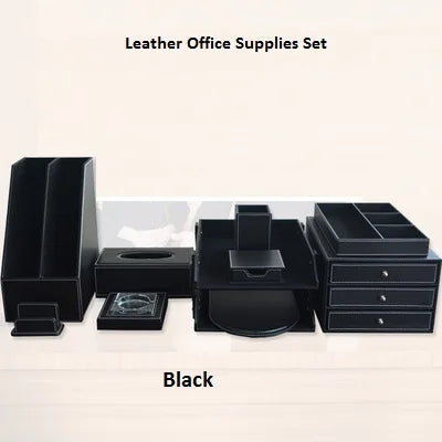 High-End Business Leather Office Supplies Set, Pen Holder, Desktop File Cabinet, Desktop Storage Box