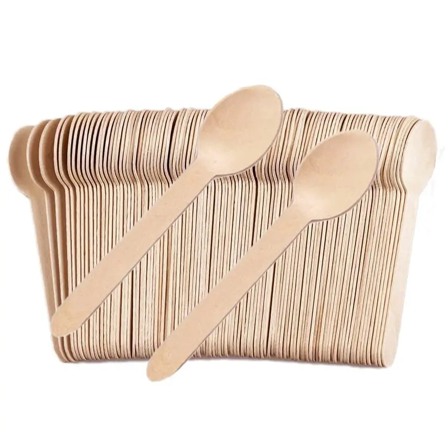 50/100Pcs Disposable Wooden Spoons for Tasting Sampling Yogurt Ice Cream Dessert Forks Wedding Party Tableware Wooden Spoon