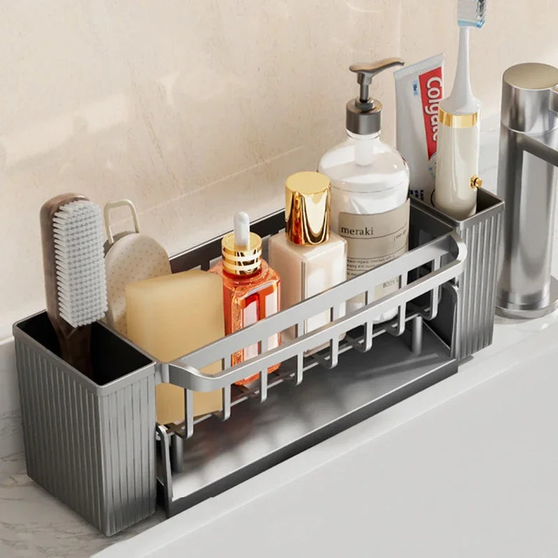 Kitchen Cleaning Tools Storage Rack Cleaning Sponge Cleaner Drainage Rack Plastic Multifunctional Dishcloth Rod Cutlery Holder