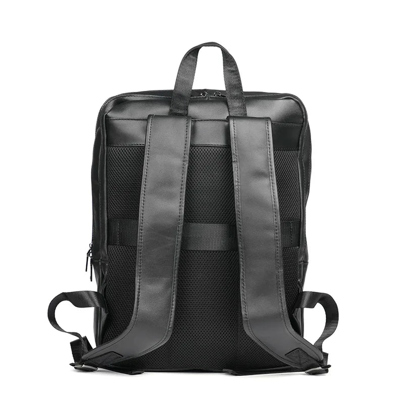 Men's 15.6 Inch Business Laptop Backpack Black Premium Cowhide Leather for Commuter Casual Student Office Travel