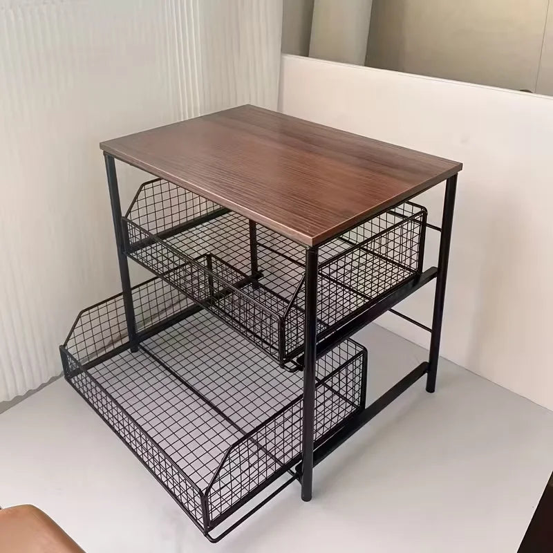 1 space saving kitchen countertop storage rack with drawers and metal baskets - sturdy multi-layer storage rack