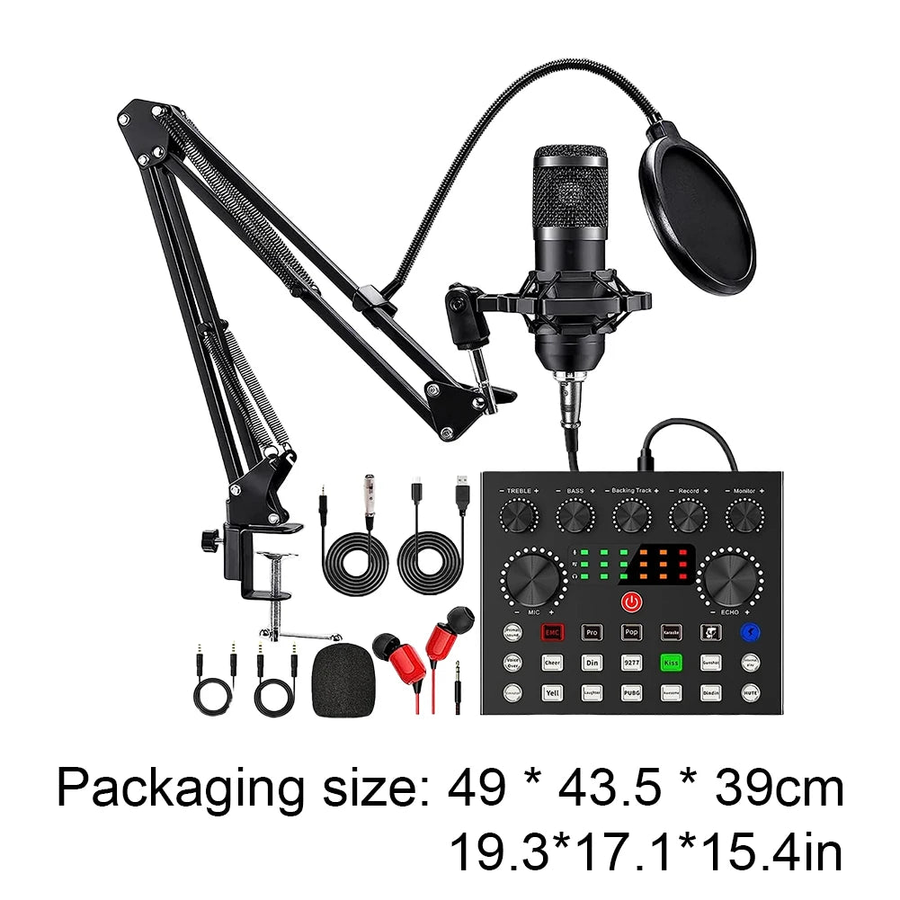 BM800 Microphone V8 Sound Card Podcast Equipment Professional Audio Condenser Mic Kit for Live Broadcasting Studio Recording