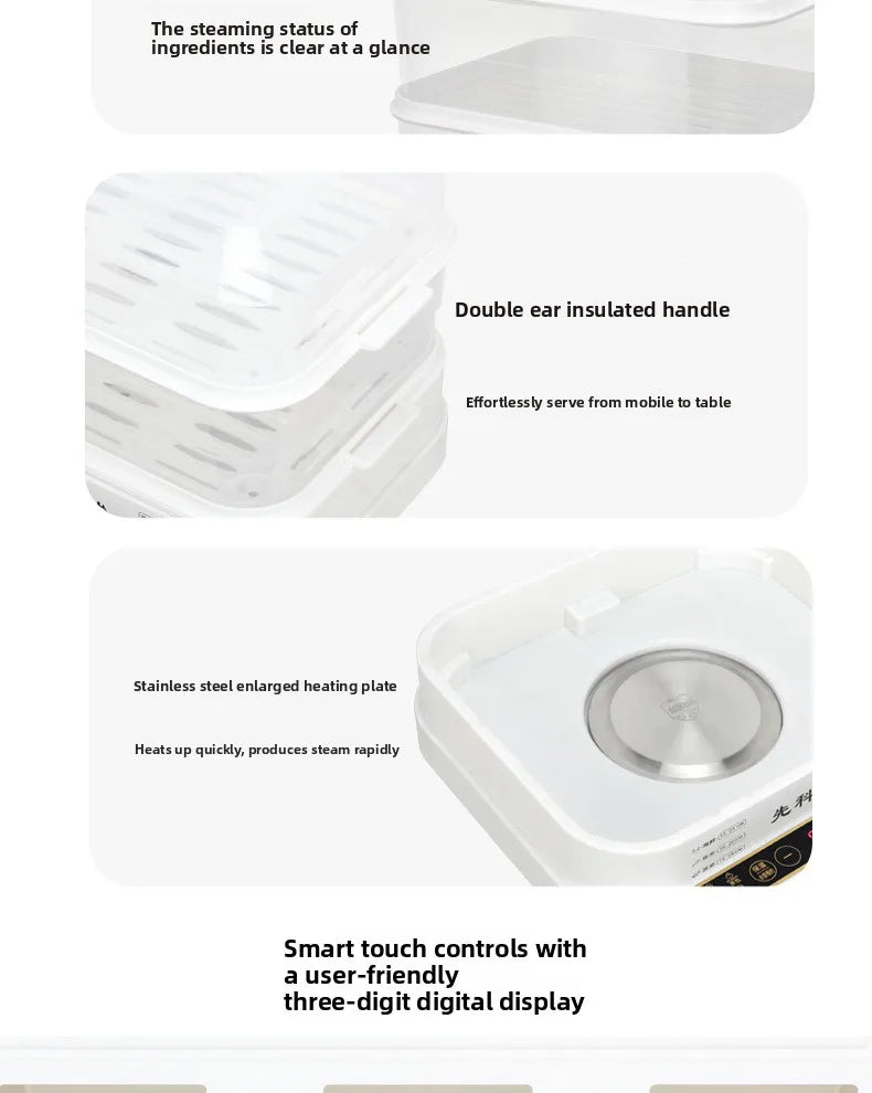 Electric Steamer Multi-Functional Three-Layer Breakfast Maker with Large Capacity, Keep Warm, Pre-Set Timer