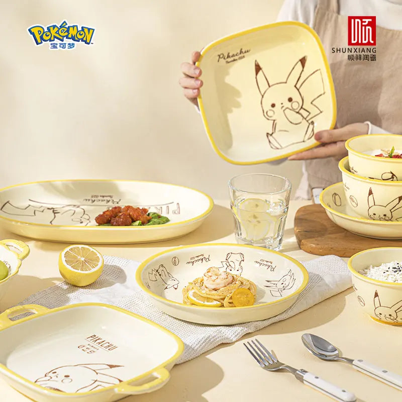 Pokemon Officially Licensed Ceramic Tableware Set Bone China Plates Dinner Sets Microwave Safe Dinnerware Set for Home Bowl Set