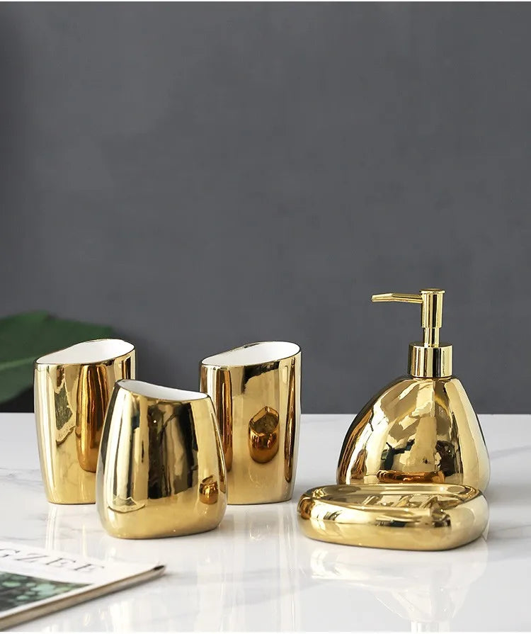Silver Bathroom Accesssories Set Ceramics Liquid Soap Dispenser Home Decortion China Porcelain Washroom Kit for Soap Box