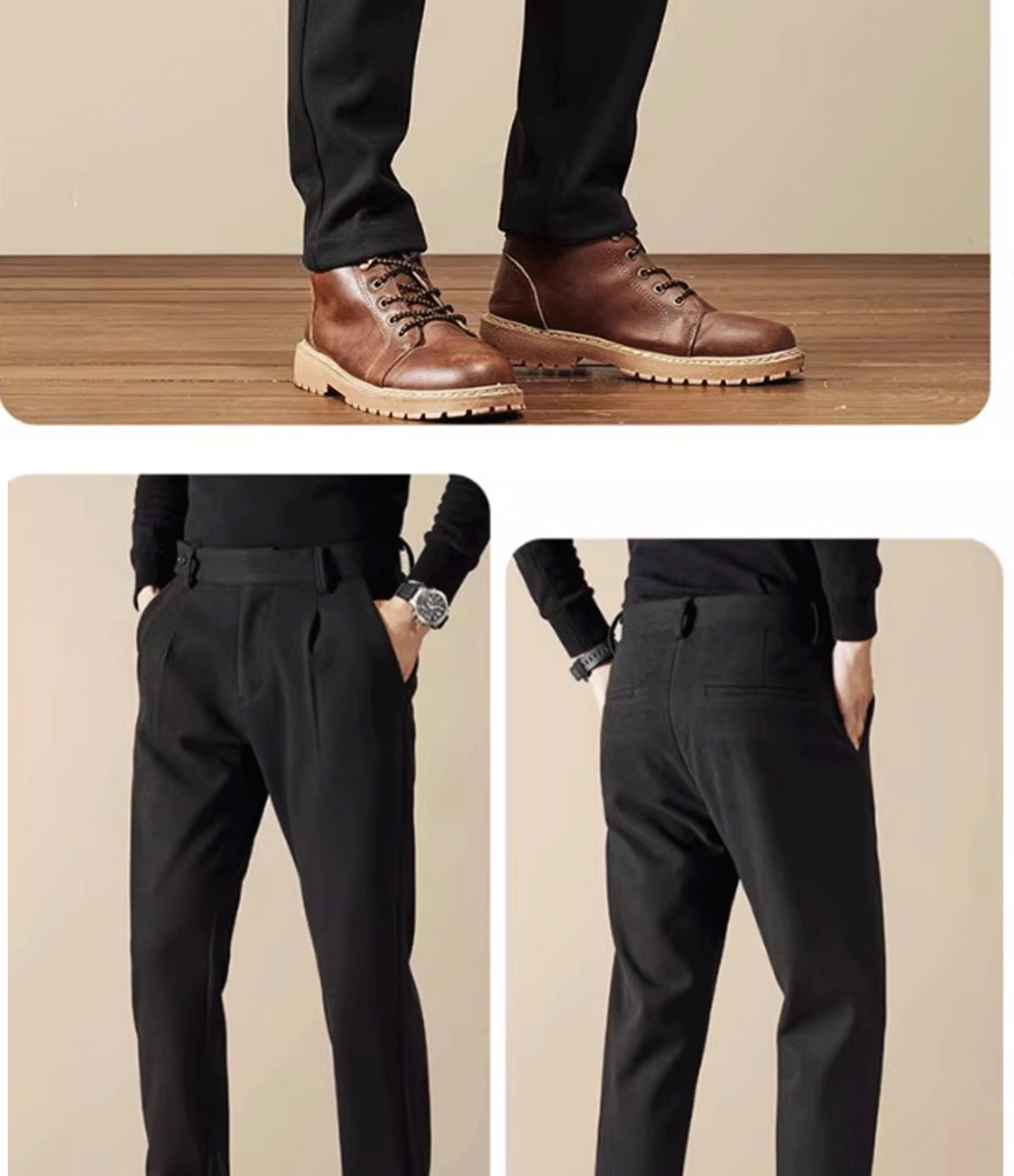 Business Casual Men's Brushed Khakis Straight Leg Long Pants Lightweight Luxury Wool Trousers Autumn Winter New Arrival