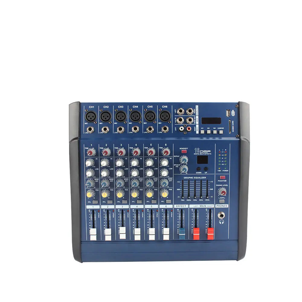 GOOERMI MX602 Mixer 6 Channel DJ Audio Mixer USB Interface Controller Power Mixer Amplifier For Stage Studio Recording Singing