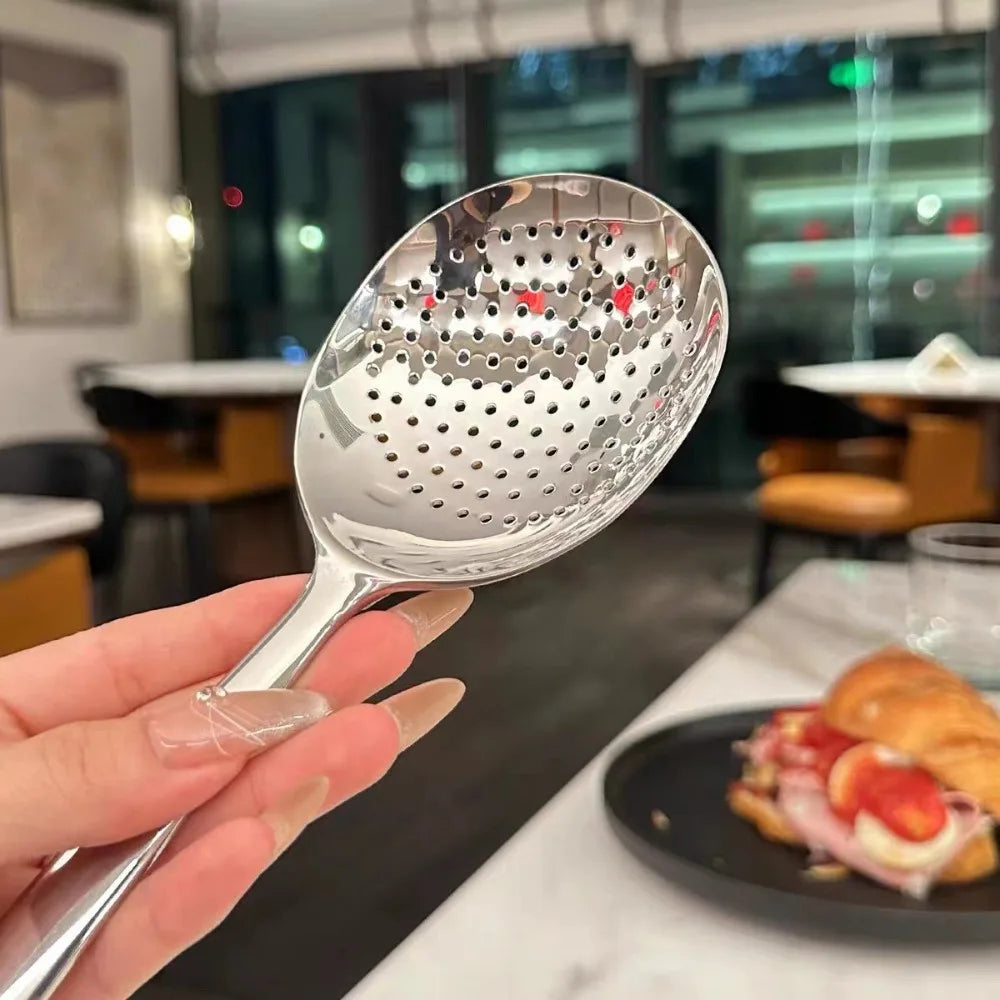 1pc Heavy-Duty Commercial/Home Kitchen Spoons/Large Serving Spoon with Heat-Resistant Short Handle Drain Holes for Easy Cleaning