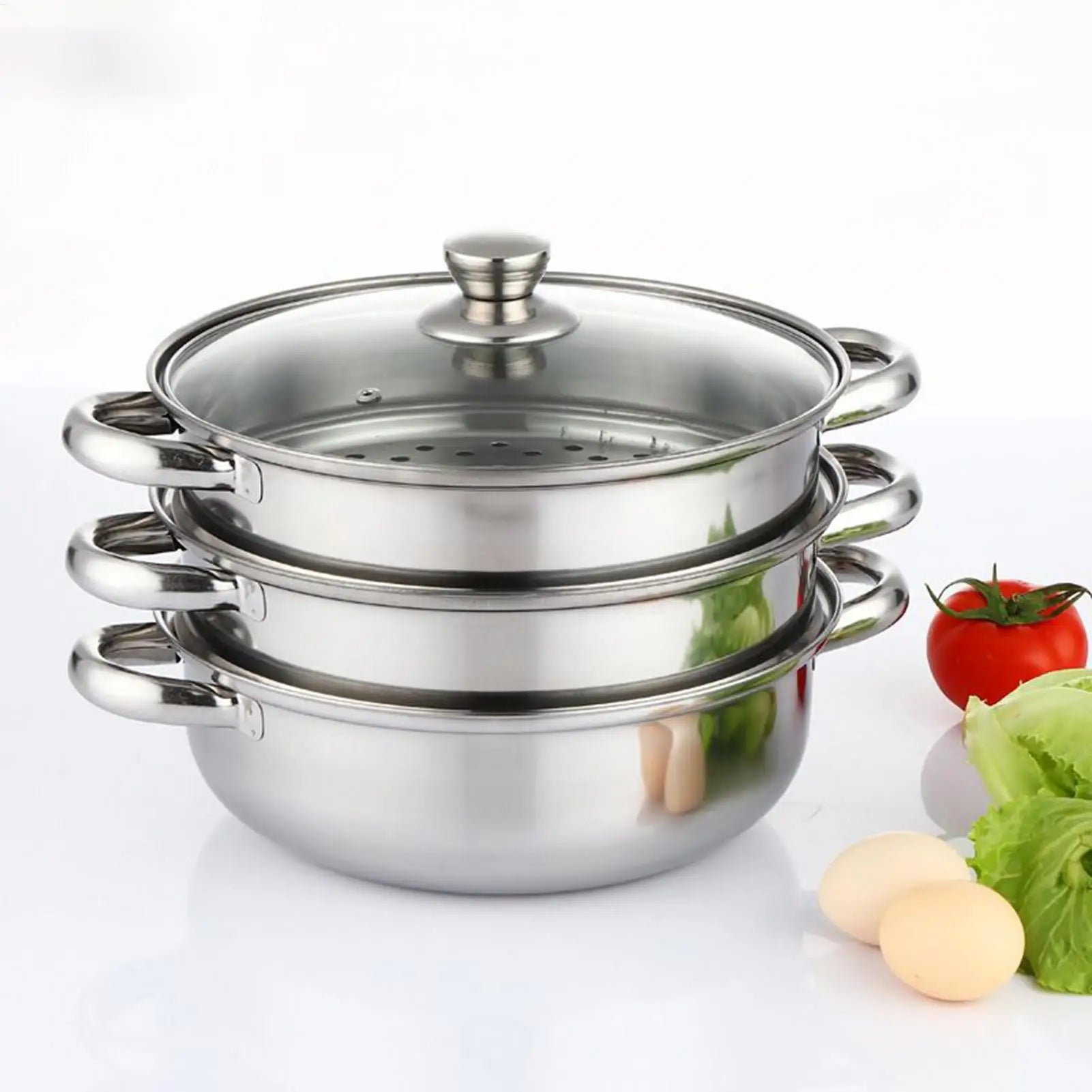 Steamer Pot for Cooking, Glass Lid Multi-Functional Stainless Steel Kitchen Cooking Steamer for Family Gathering Meal Prep