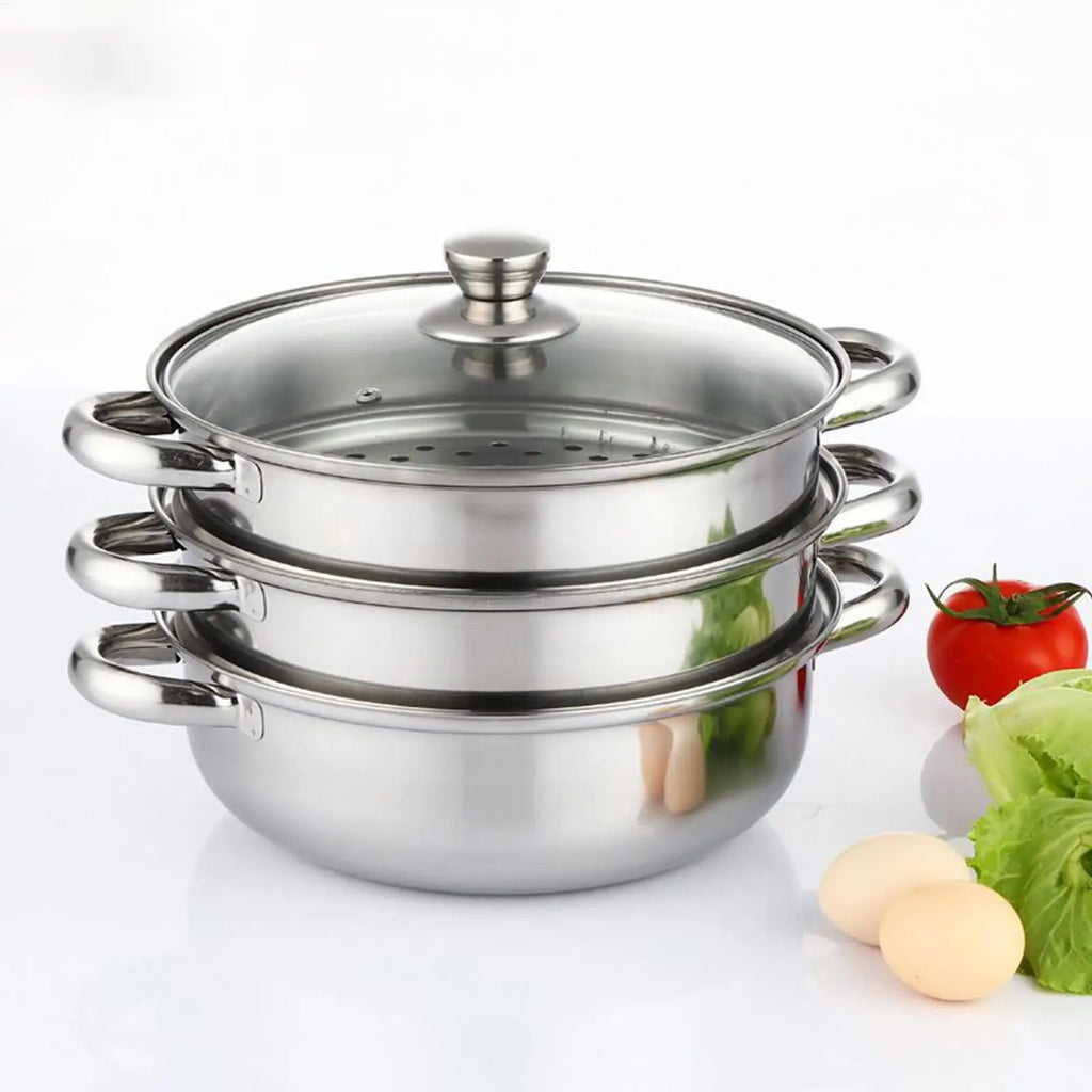 Steamer Pot for Cooking, Glass Lid Multi-Functional Stainless Steel Kitchen Cooking Steamer for Family Gathering Meal Prep