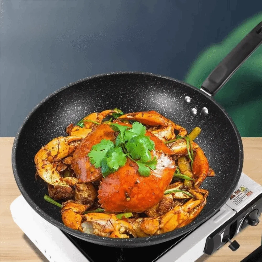 Kitchen Cookware Non-Stick Stir-Fry Pan Universal with Lid Skillet Flat Bottomed Frying Pan Cooking