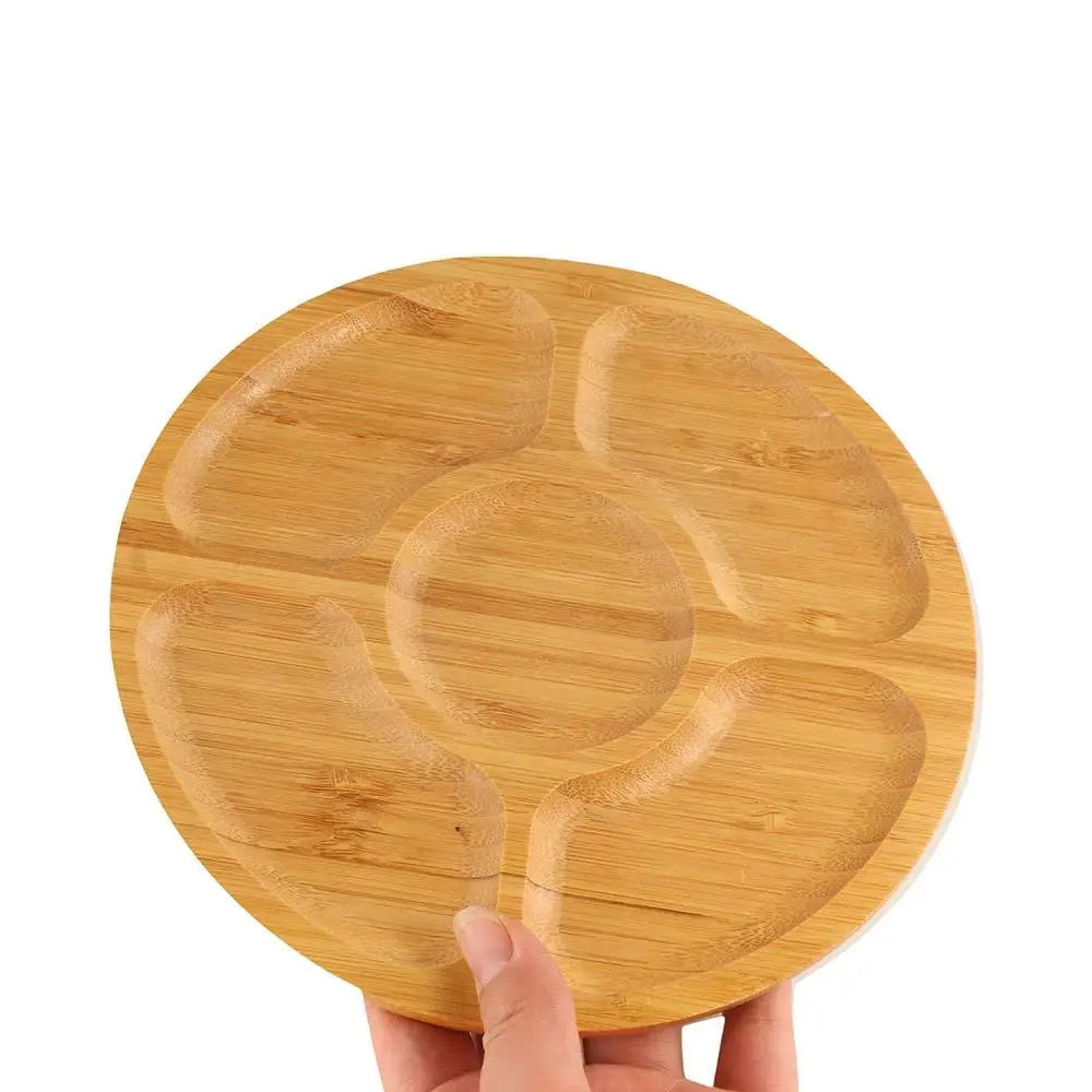 Party Dishes 5 Compartments Round Snack Plate Bamboo 20/25/30cm Divided Serving Trays Appetizer Tray Fruit Platter Hotel