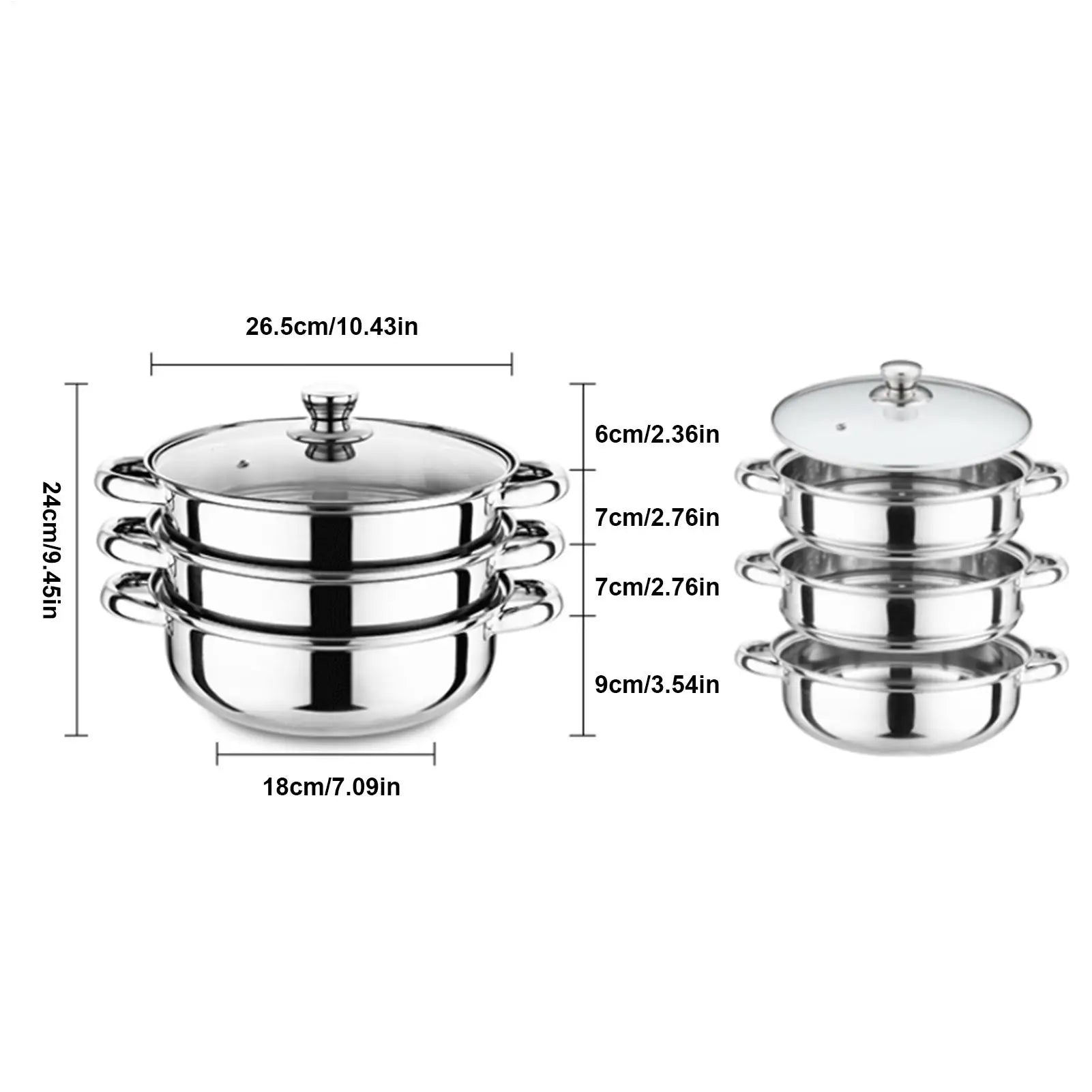 Steamer Pot for Cooking, Glass Lid Multi-Functional Stainless Steel Kitchen Cooking Steamer for Family Gathering Meal Prep