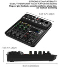 Audio Interface Mixer with Bluetooth USB Recording Computer 48V Phantom Power Delay Replay Effects, 4-Channel Audio Mixer ﻿
