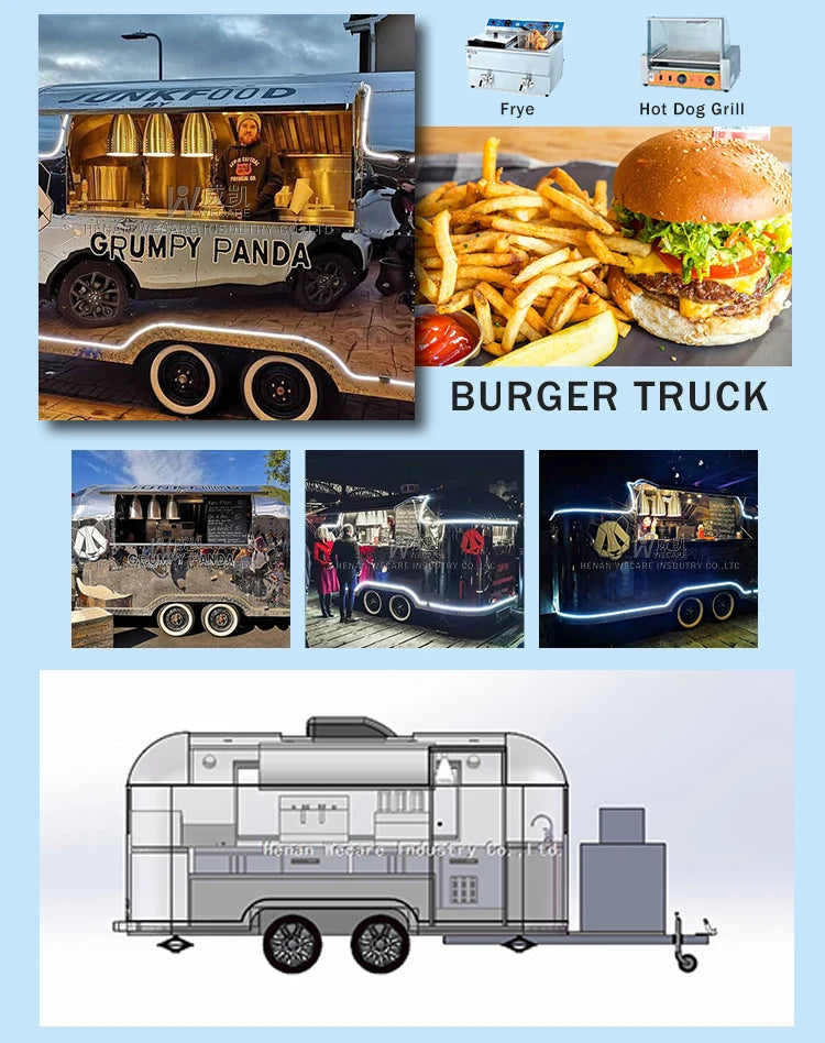 Mobile Restaurant Catering Trailer Fully Equipped Stainless Steel Coffee Shop Bar Taco Pizza Food Truck Full Kitchen