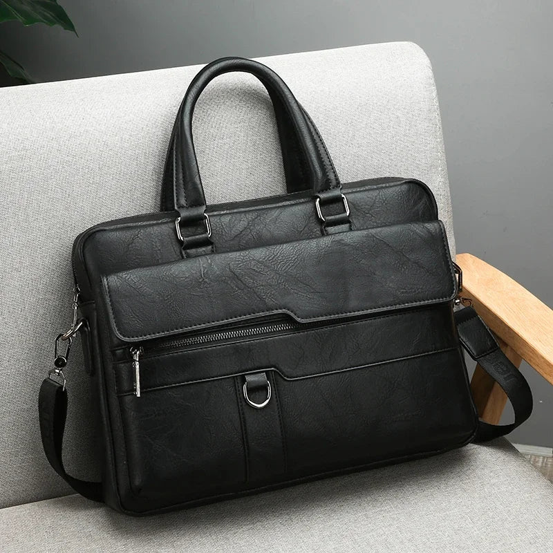Men Waterproof Business Briefcase Large Capacity Laptop Shoulder Crossbody Commute Bag