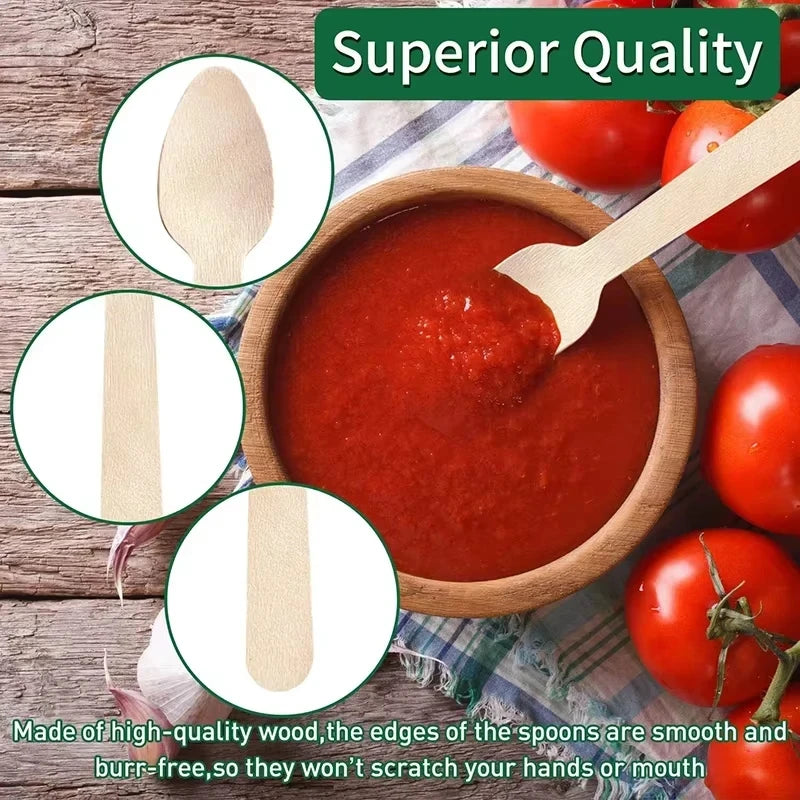 50/100Pcs Disposable Wooden Spoons for Tasting Sampling Yogurt Ice Cream Dessert Forks Wedding Party Tableware Wooden Spoon