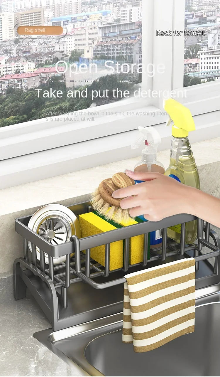 Kitchen Sink Storage Rack, Draining Organizer for Cleaning Cloth, Sponge & Detergent, Household Sink Shelf