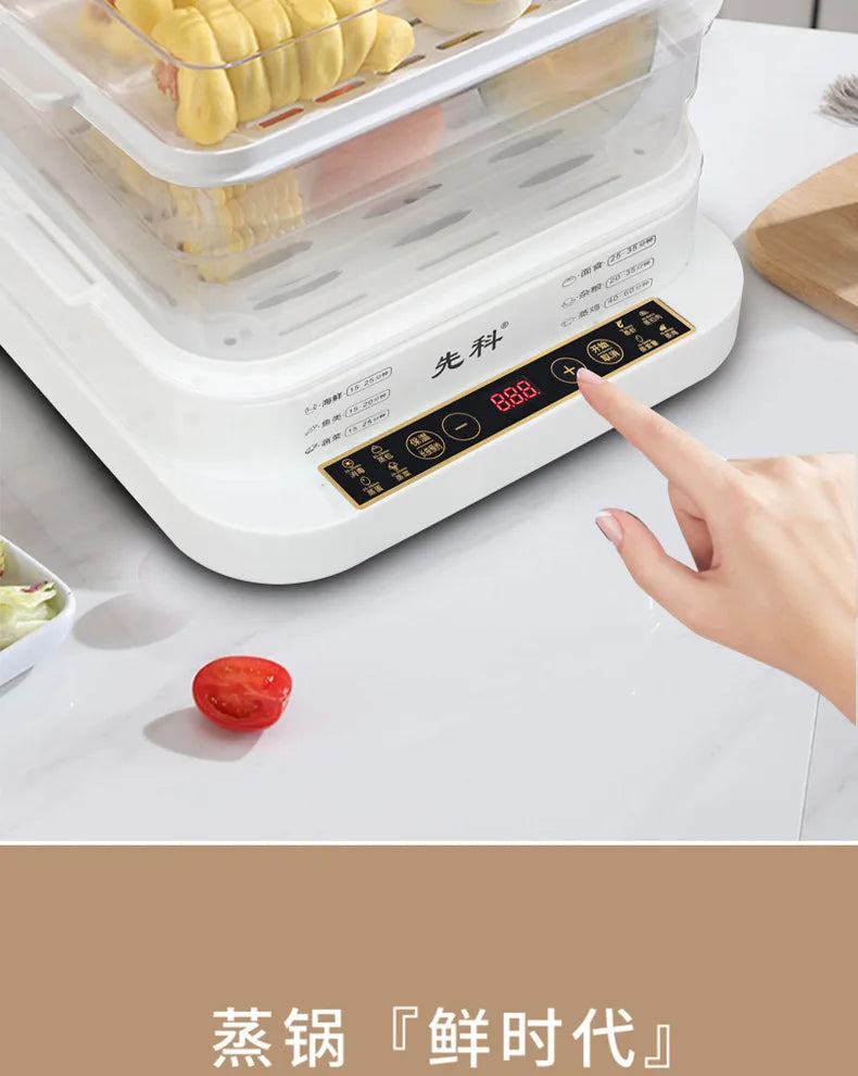 Electric Steamer Multi-Functional Three-Layer Breakfast Maker with Large Capacity, Keep Warm, Pre-Set Timer