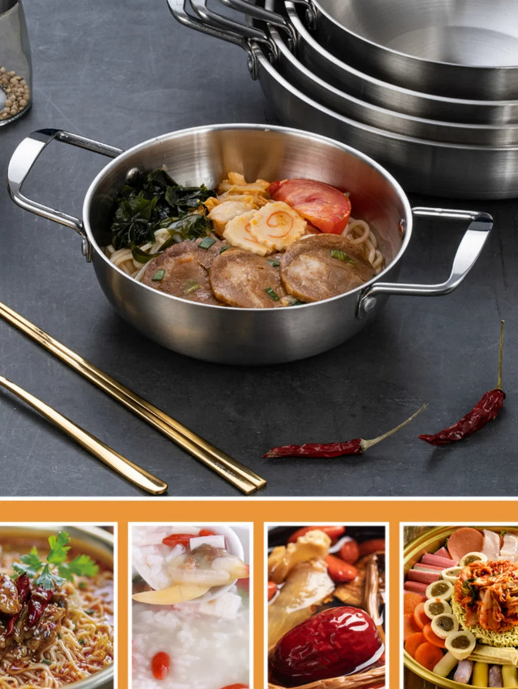Stainless Steel Cookware Set - Multi-Purpose Saucepan, Paella & Skillet for Home Cooking, Picnic & Seafood
