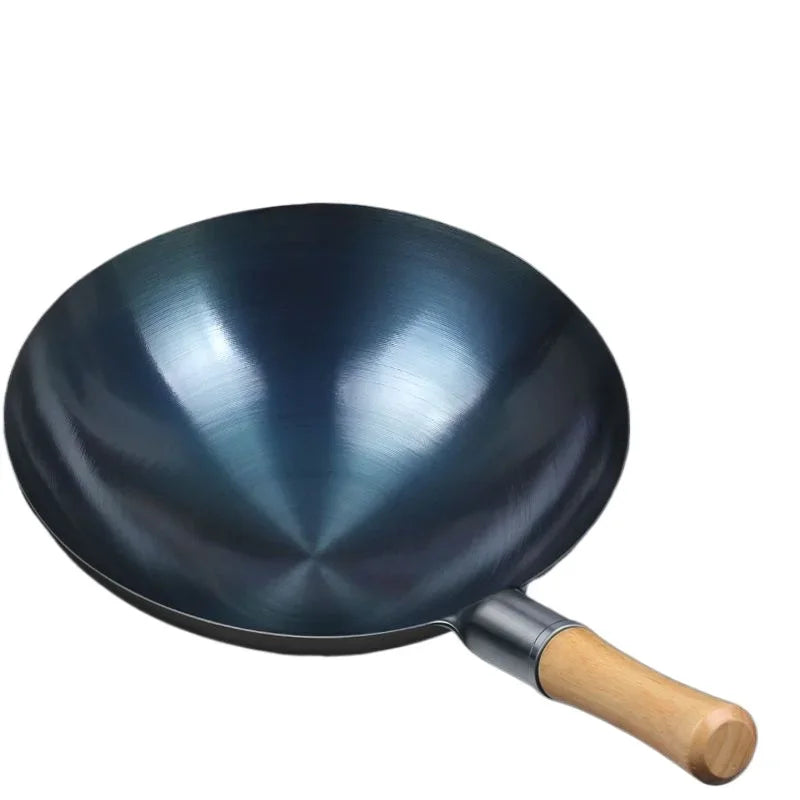 Carbon Steel Wok,12.6" Round Bottom Woks Pan Uncoated Nonstick Pot,Pre-Seasoned Chinese Wok Kitchen Cookware for Gas Cooktops