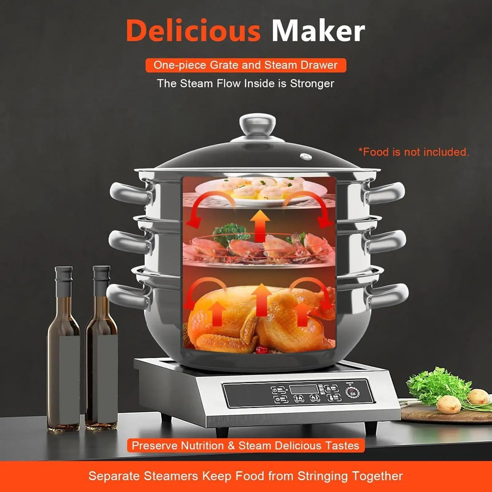 Steamer Pot for Cooking, Glass Lid Multi-Functional Stainless Steel Kitchen Cooking Steamer for Family Gathering Meal Prep