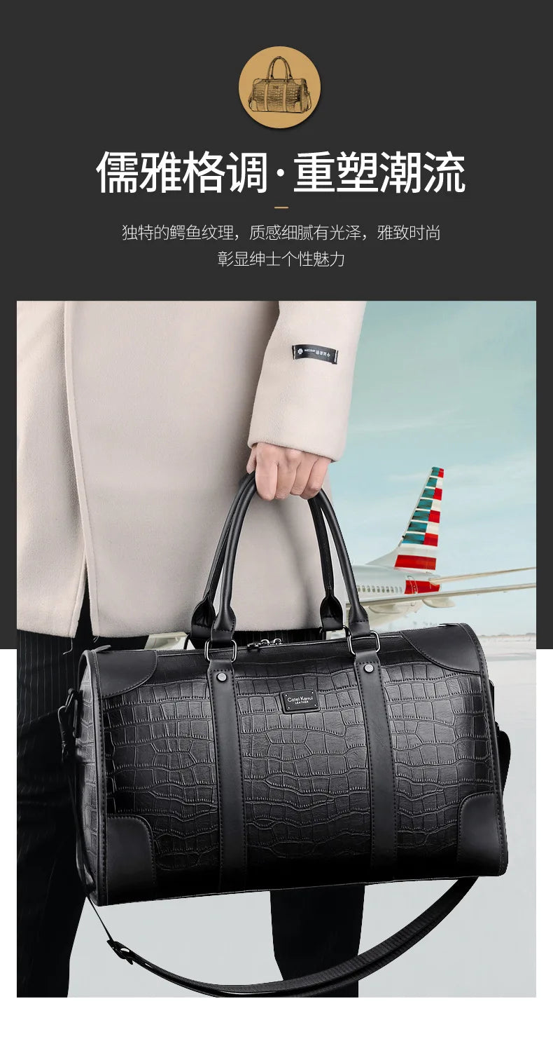 Fashion Handbag Bag Men Business Travel Tote Luxury Alligator PU Leather Luggage Bag With Shoulder Strap Crossbody Bags Duffle