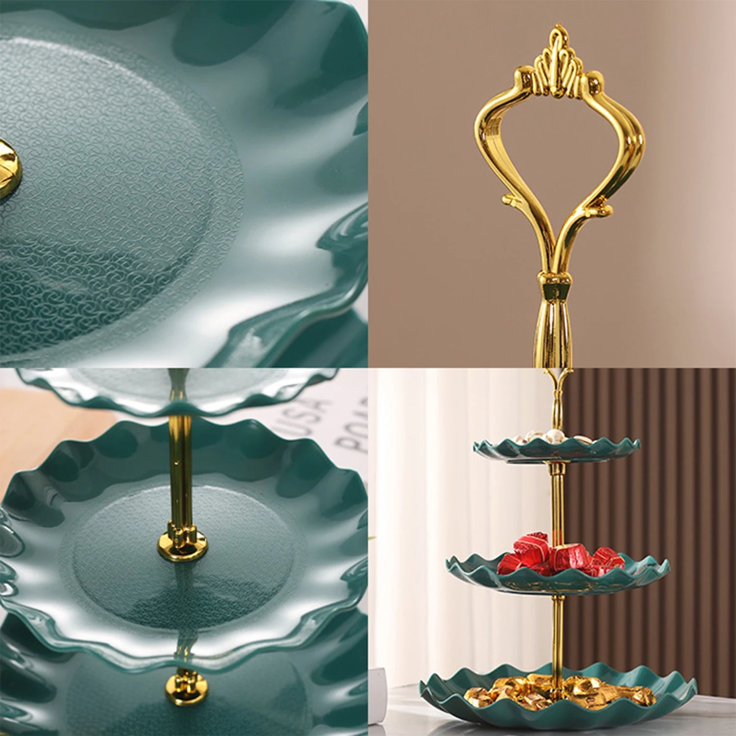 Plastic Dessert Display Table Wavy European And American Style Buffet Tea Break Cake Dessert Service Tray Fruit Plate Display