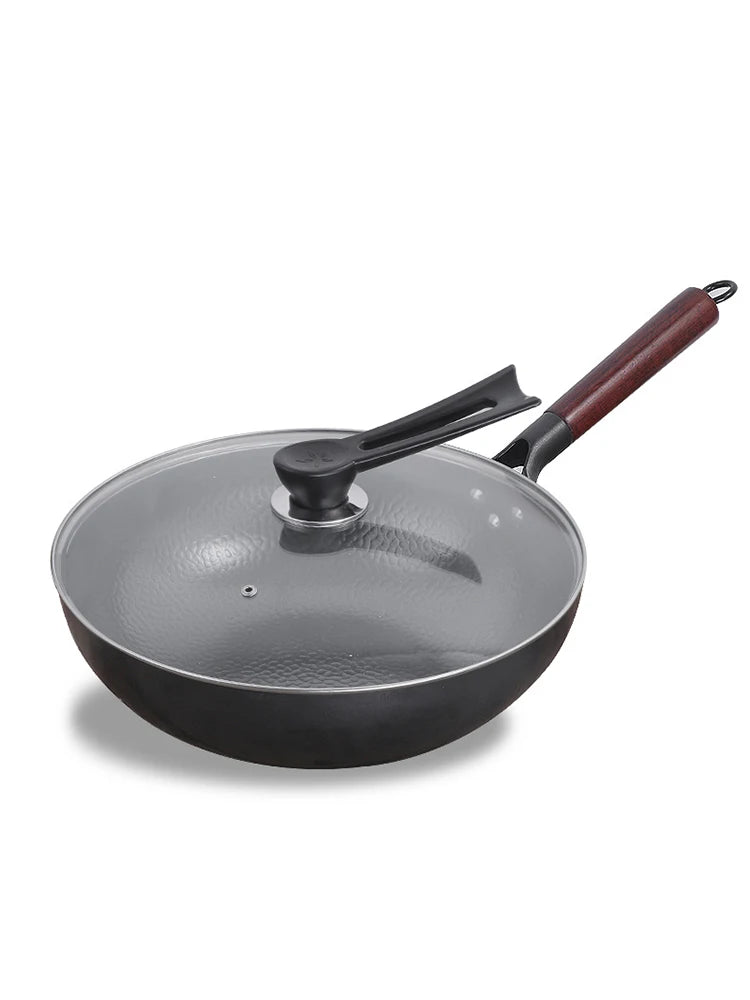 Pure Iron wok cast iron pan Non-coated Pot General use for Gas and Induction Cooker 32cm Chinese Wok Cookware Pan
