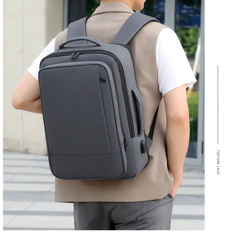 Business Commuter Men's Backpack, Multifunctional Laptop Bag, Solid Color, Simple Men's Backpack