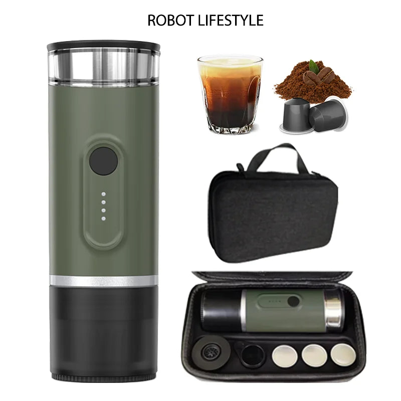 2-In-1 Portable Coffee Maker Fit Capsule Coffee Powder 1800mAh Battery for Outdoor Camping Travel Hotel Office
