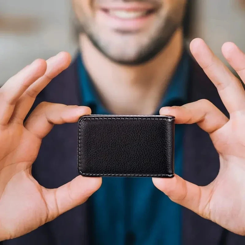 Vertical Version PU Leather Business Card Case Business Card Holder Pocket Business Office Name Card Holder With Magnetic Shut