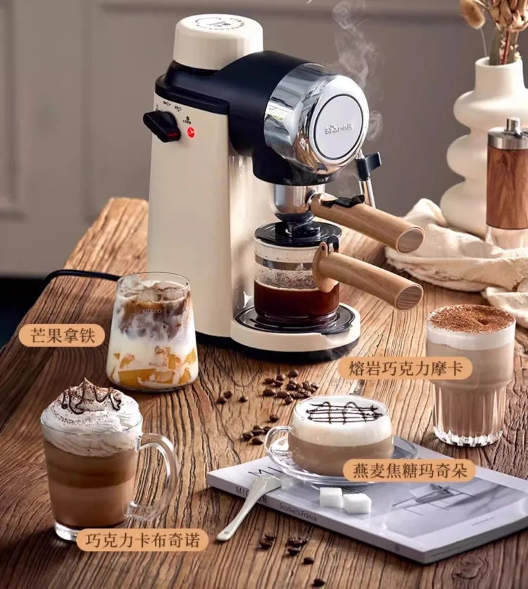 220V Bear Coffee Maker Small Home Espresso Semi Automatic Office All in One American Hand Grind Brew Machine CQ