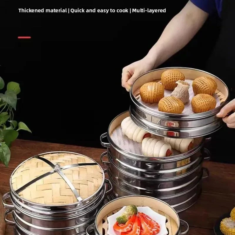 Stainless Steel Cookware Bamboo Steamer Bamboo Steamer Rice Snack Basket Set Dumpling Steamer Kitchen Cooking Tools