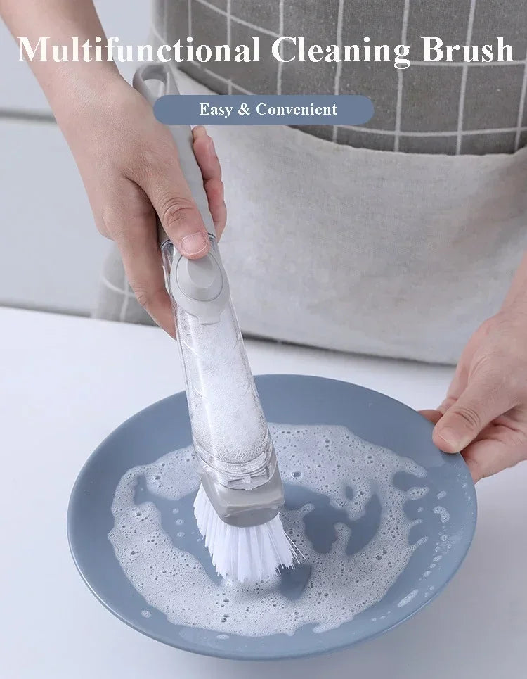 Kitchen Cleaning Brush 2 In 1 Long Handle Cleaing Brush with Removable Brush Sponge Dispenser Dishwashing  Kitchen Tools