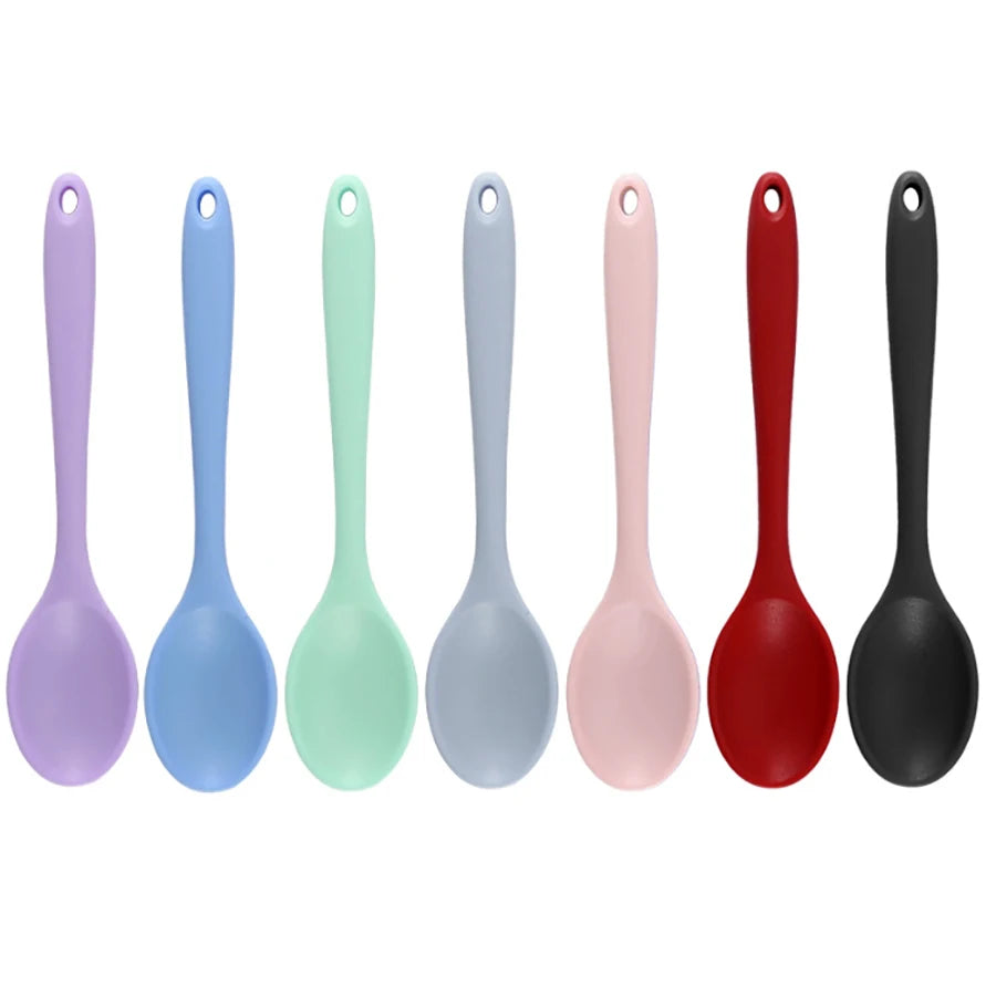 Long Handle Silicone Serving Spoons Rice Salad Mixing/ Stirring Kitchen Spoon Heat Resistan Silicone Teaspoon