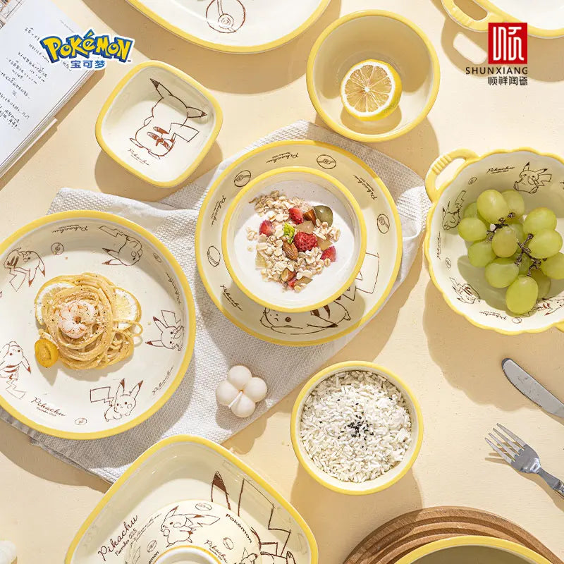 Pokemon Officially Licensed Ceramic Tableware Set Bone China Plates Dinner Sets Microwave Safe Dinnerware Set for Home Bowl Set