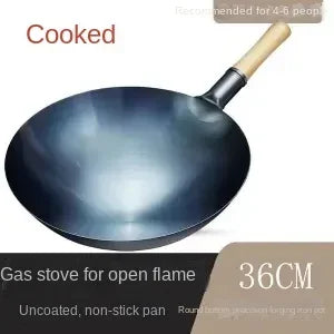 Carbon Steel Wok,12.6" Round Bottom Woks Pan Uncoated Nonstick Pot,Pre-Seasoned Chinese Wok Kitchen Cookware for Gas Cooktops