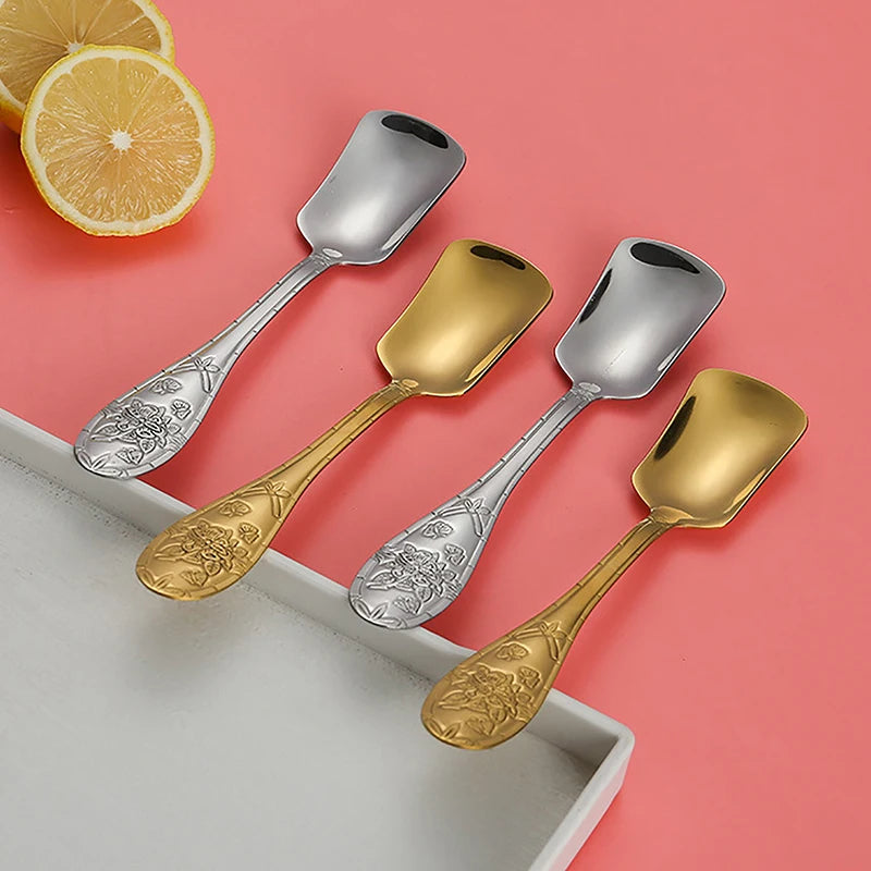 17 Cm Flat Bottom Spoon Stainless Steel Square Dinner Spoons Stirring Spoon Long Handle Drink Spoon For Ice Cream Dessert